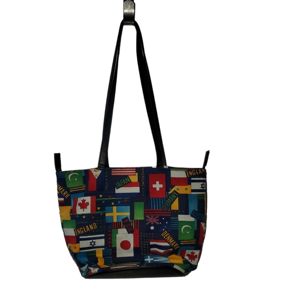 Flags of countries‎ tote bag, blue purse leather bottom velcro closure - Picture 2 of 9